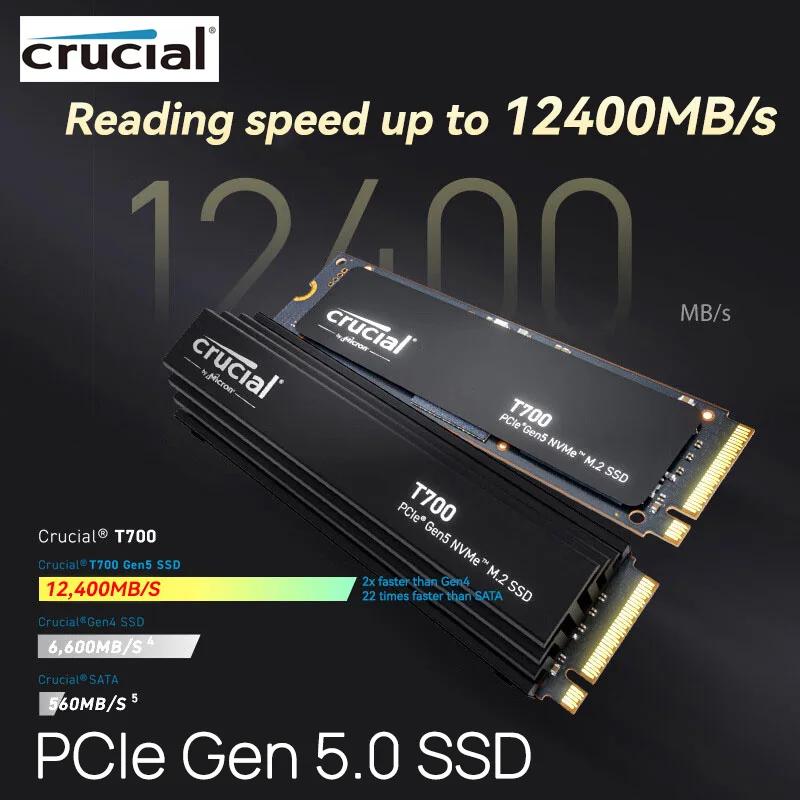 Ʈ ũž  SSD ָ Ʈ ̺, Crucial T700, 濭 1TB 2TB 4T 2280 PCIe 5.0, ִ 12400 MB/s NVMe M.2